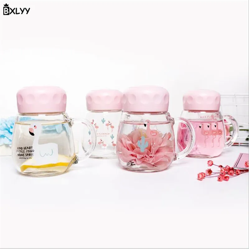 

BXLYY 1pc Flamingo Unicorn Glass Kettle Student Small Fresh Transparent Cover Water Bottle Gift Bottle Movement Sports Shaker.5z