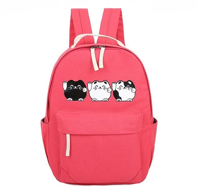 Maneki Neko Backpacks Japanese Style Lucky Cats Printed Canvas Backpack