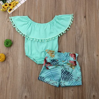 

Cute Infant Kids Baby Girls Clothes Ruffle Romper Floral Shorts Summer Outfits Set