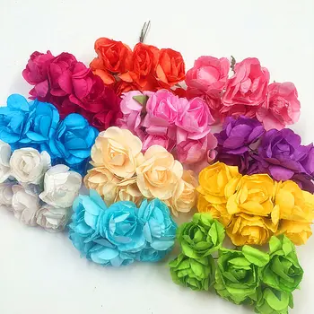 

12 PCS (2.5 cm/flower) artificial mini paper bouquets of roses simulation/wedding decoration wreath of DIY gift box collage
