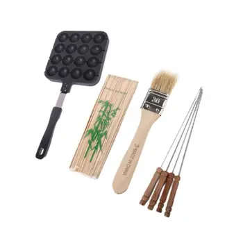 

16-cell Takoyaki Handled Pan with Bamboo Sticks / Steel Needles / Brush (Black)