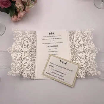 

Fancy White Laser Cut Craft Invitations for Wedding Party with Envelope Personalized Printing