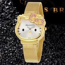 Oro plata acero inoxidable reloj de moda casual correa de cuero reloj de hello kitty cat pulsera de cuarzo reloj de pulsera relogio feminino