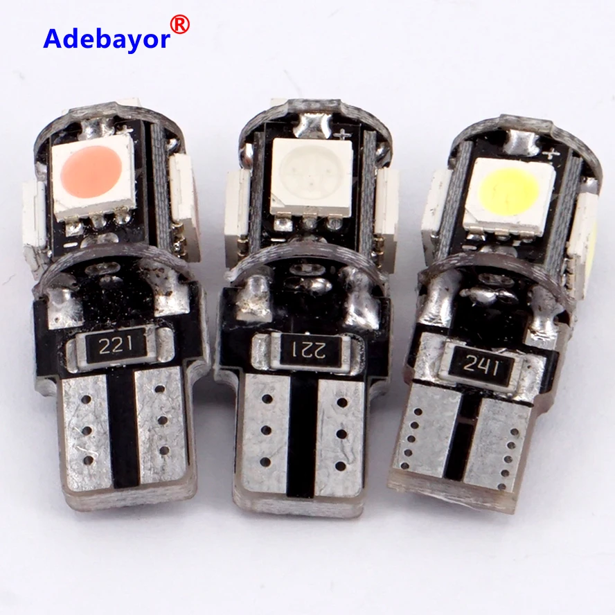 

50pcs/lot New T10 5050 SMD 5 LED W5W 194 Error Free White Light Bulb Canbus function warning canceller led Eorr free bulb