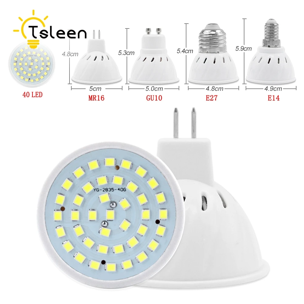 E27 Светодиодный светильник GU10 4 Вт 6 Вт 8 Вт Светодиодный светильник 220 В SMD 2835 MR16 прожектор 40 60 80 светодиодный s теплый белый холодный белый свет для дома лампа