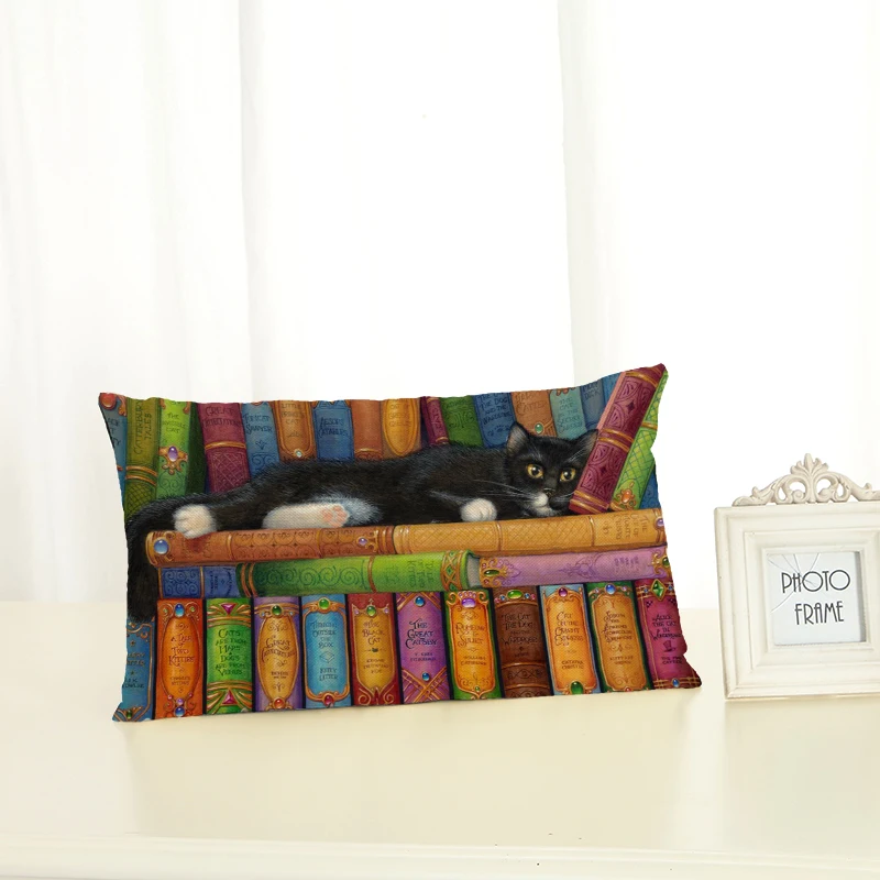 

High Quality Cute Cat Housewear Lumbar pillow Chair Cushion Cover Soft Pillow Case Cojines Almofadas Cotton Linen Square 30x50