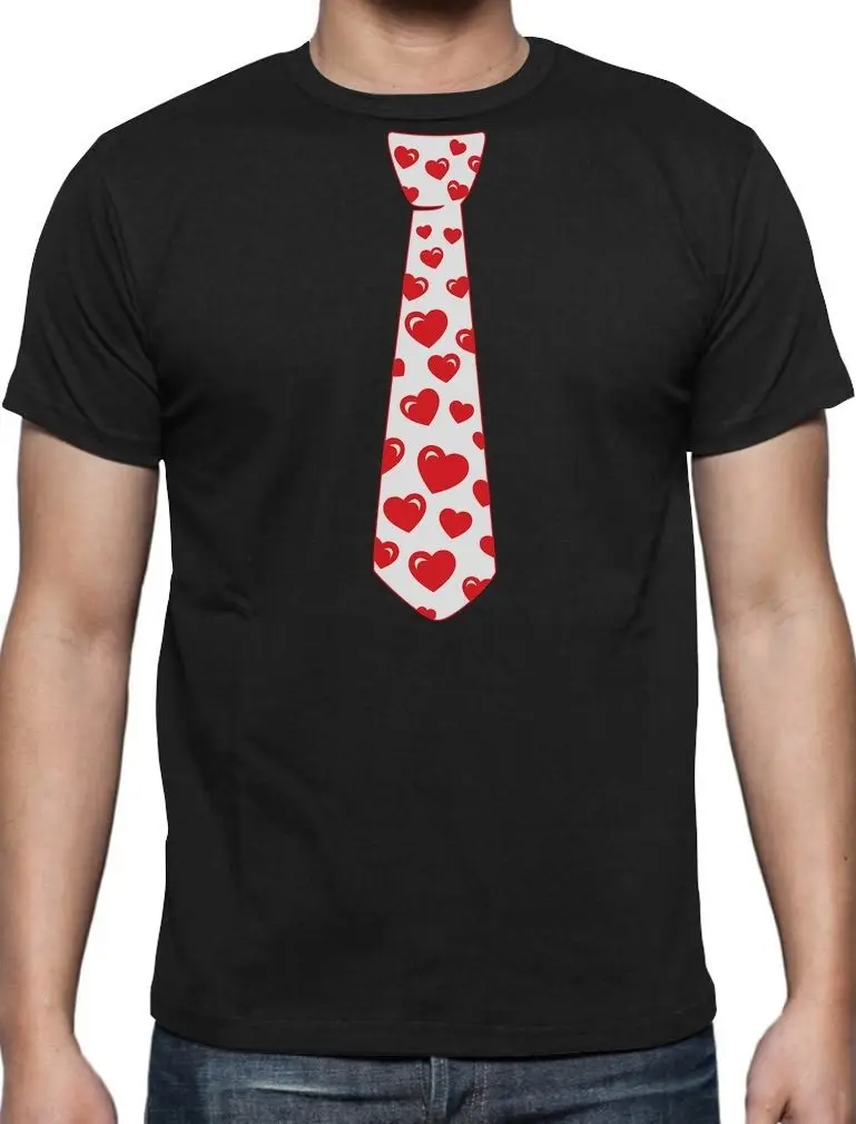 Red Hearts Tie for Valentine's Day Love T Shirt Gift White O Neck