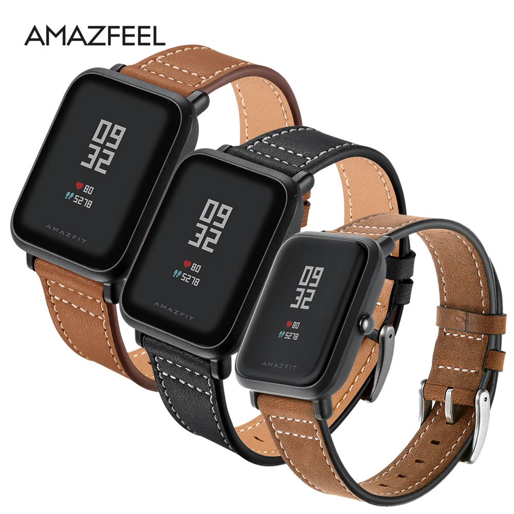 AMAZFEEL 20 мм ремешок из натуральной кожи для Xiaomi Huami Amazfit Bip BIT Смарт-часы браслет для Xiaomi Amazfit ремешок