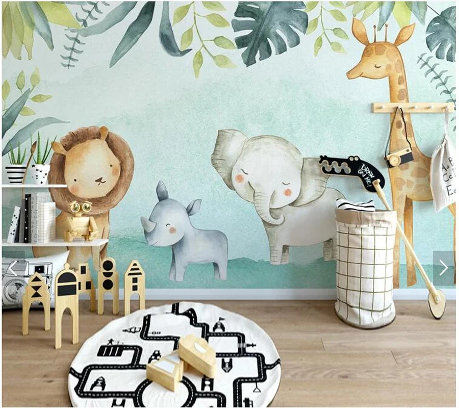 Custom kids papel de parede, cute animal mural for children's room