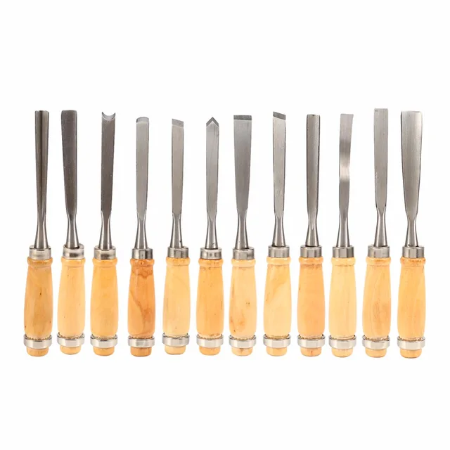 12Pcs/set Carving Chisel Wood Carving Hand Chisel Set Woodworking Professional Lathe Gouges Tools DIY Artcrafts