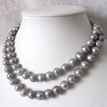 

Free shipping ddh001411 34 Inches 9-11mm Dark Gray Freshwater Pearl Strand Necklace AC, Grey Necklace (B0409)