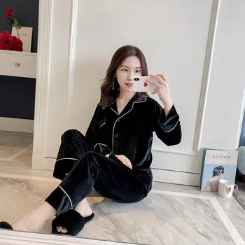 

NEW 2019 Velour 2pcs Robe Sets Spring Womens Top Pants Suit Sleepwear Casual Pajamas Nightwear Kimono Bath Gown M L XL