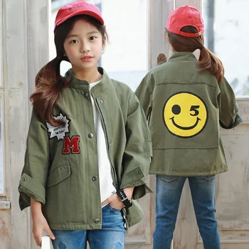 

2019 New Spring Korean Children Coat Embroidery Baby Coat Fashion Cartoon Smiling Face Girls Jacket Girls Outwear Cotton,#3753