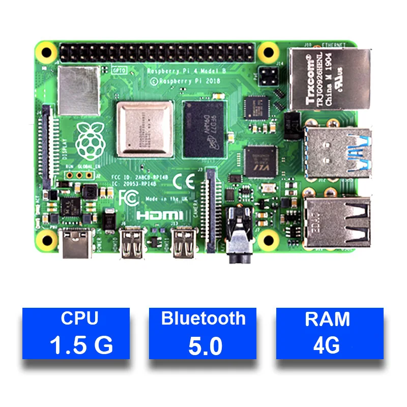 Original Raspberry Pi 4 Model B 4B with RAM 4GB 1.5GHz 2.4 / 5.0 GHz WIFI Bluetooth 5.0 Case Coolin