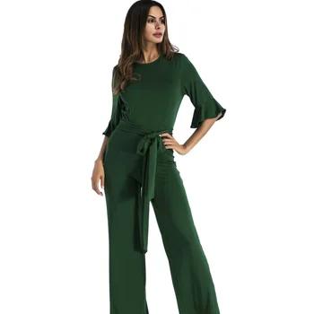 

Fashion brand 2020 Plus Size loose ruffles Jumpsuit Wide Leg Elegant Overalls Sexy tunic fashion Rompers Women long pant macacao