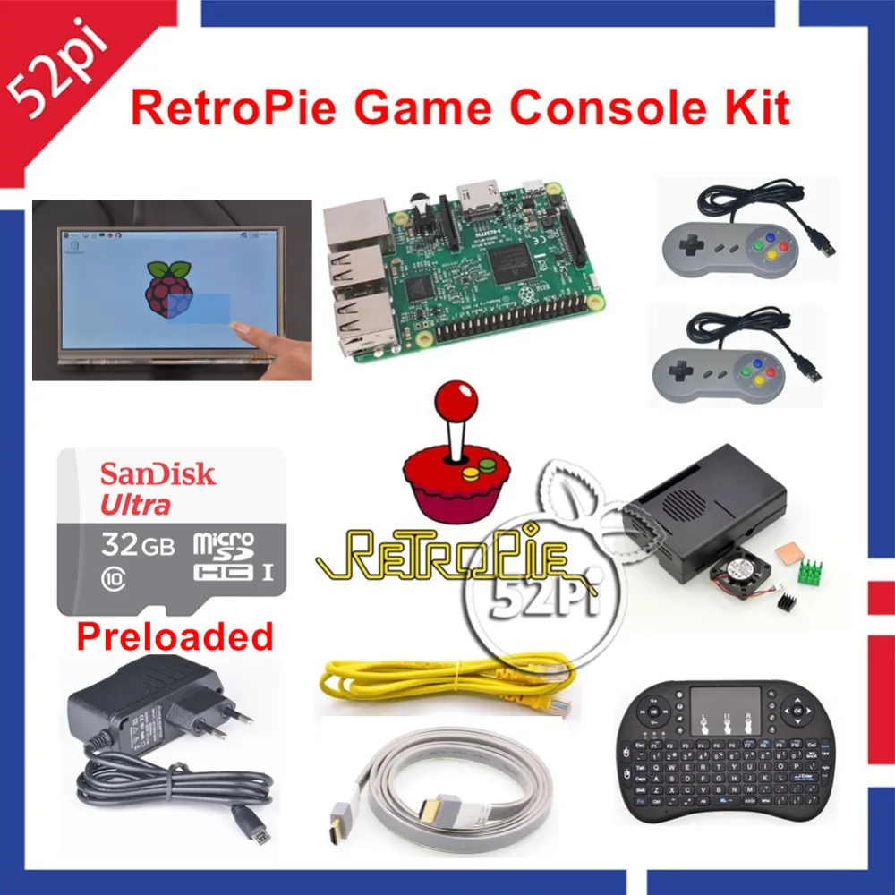 

Raspberry Pi 3 32GB RetroPie Game Console Kit + 2*SNES Controllers + 7" Display