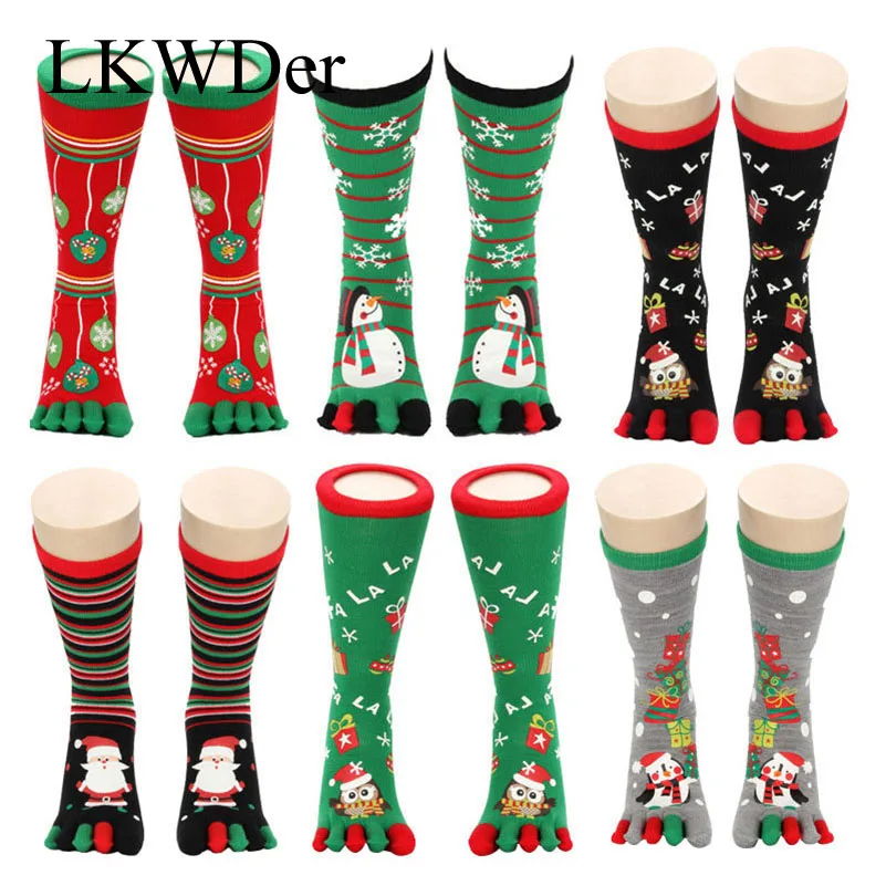 

1pair Winter Christmas Toe Socks Unisex Cute Cartoon Snowman Owl Snowflake Deer Five Finger Socks Men Women Girl Christmas Socks