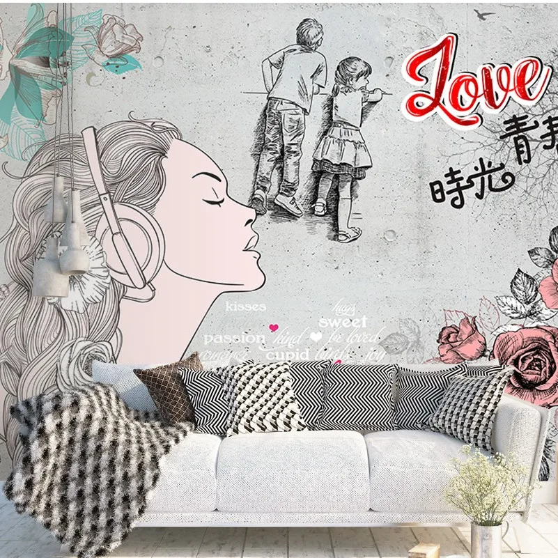 

Free shipping Custom Wallpaper mural Popular Youth time fashion retro bar background wall leisure bar wallpaper custom