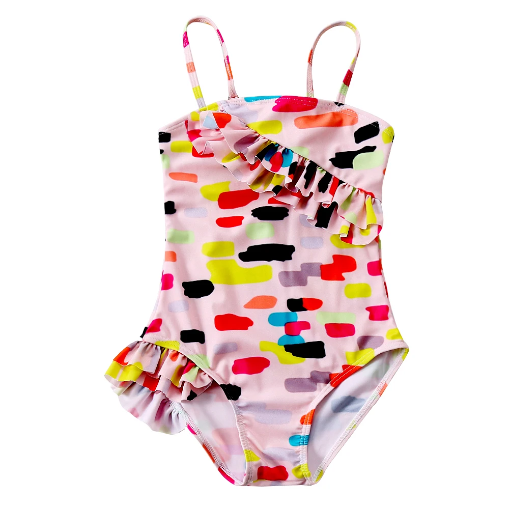 Детский купальный костюм с лебедем, фламинго, цельный летний купальный костюм милый купальный костюм бикини, пляжная одежда для маленьких девочек - Цвет: Dots