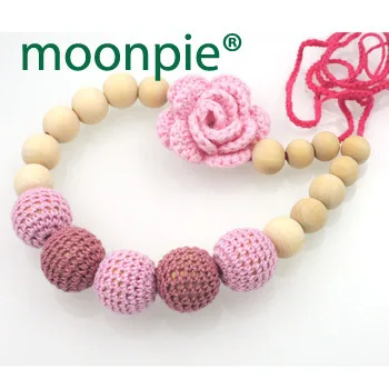 New coming handknitted Pink crochet flower teething Nursing necklace, Babywearing , Baby teether toy NW1987