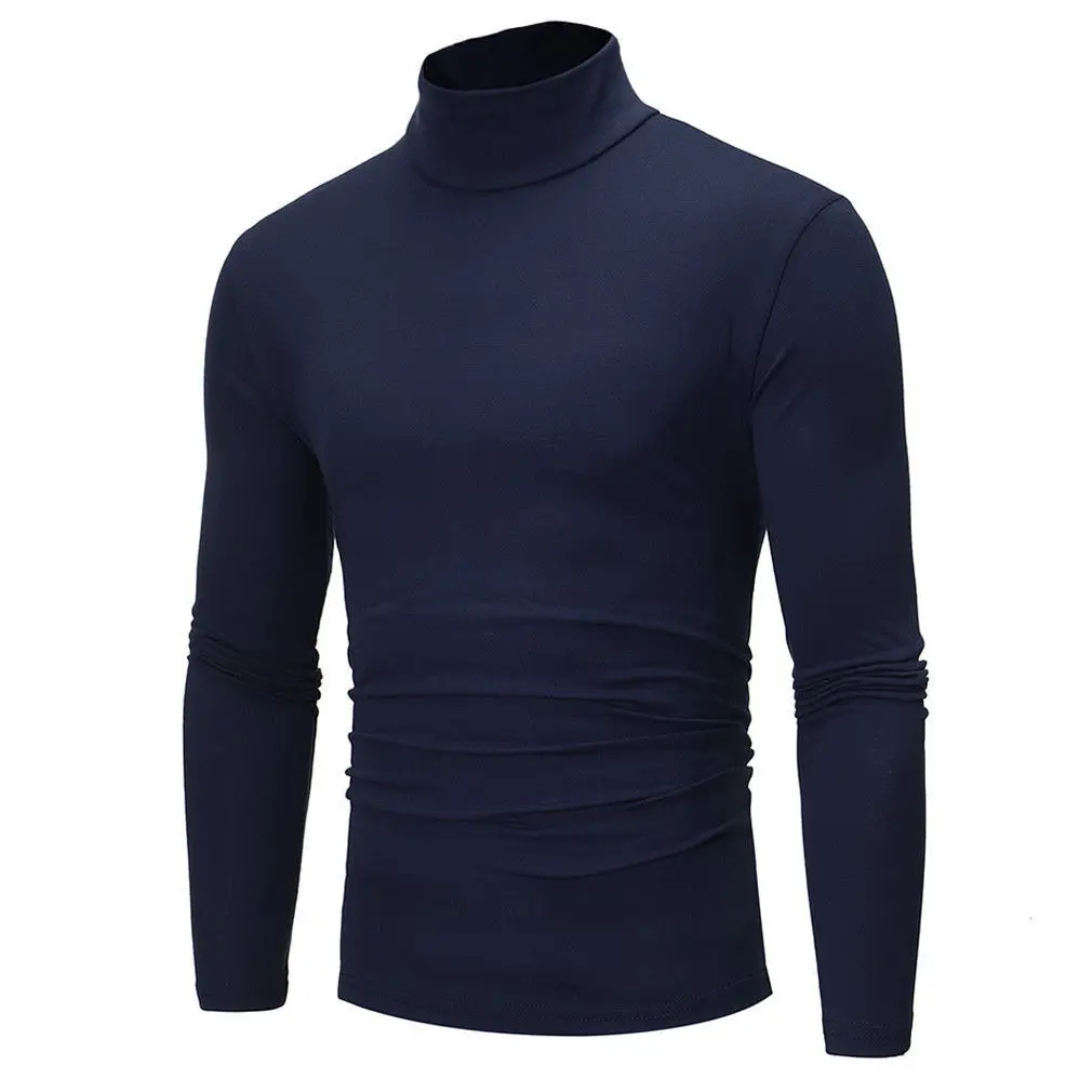 Мужская теплая футболка на осень и зиму, термостойкая водолазка с высоким воротом, свитера, стрейч-футболка, топы - Цвет: Тёмно-синий