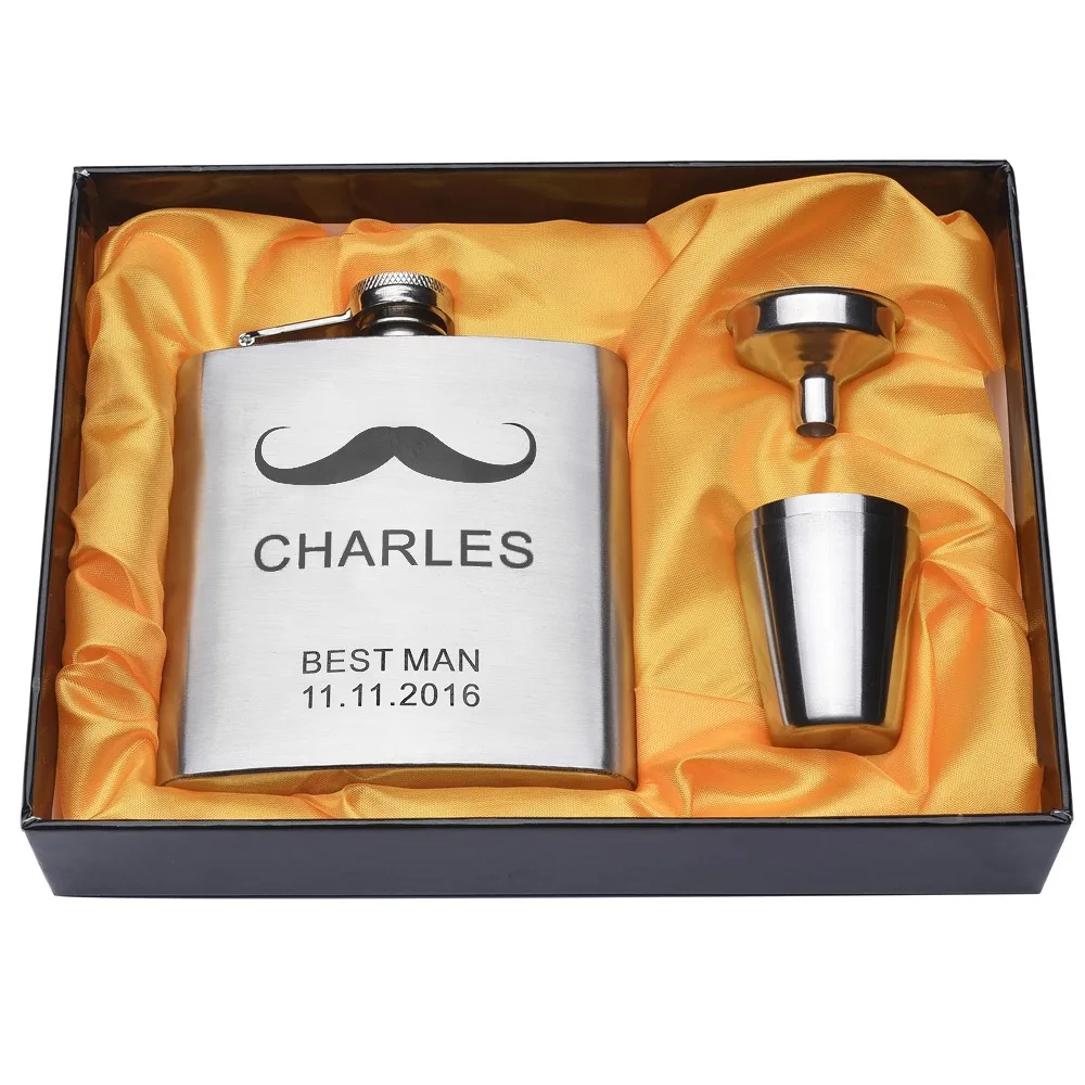 

1 Set Of Engraved Stainless steel 6oz Hip Flask Set Best Man Groom Man Hen Night Gifts Wedding Outdoor Party Usher Decors
