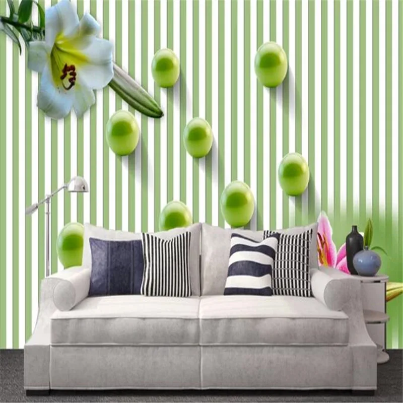 Garis Garis Vertikal Wallpaper 3d Stereo Hijau Bola Bunga Foto Dinding Mural Untuk Ruang Tamu Kamar Tidur Latar Belakang Dinding Dekorasi Rumah 3d Wall Paper Wall Paperpaper For Walls Aliexpress