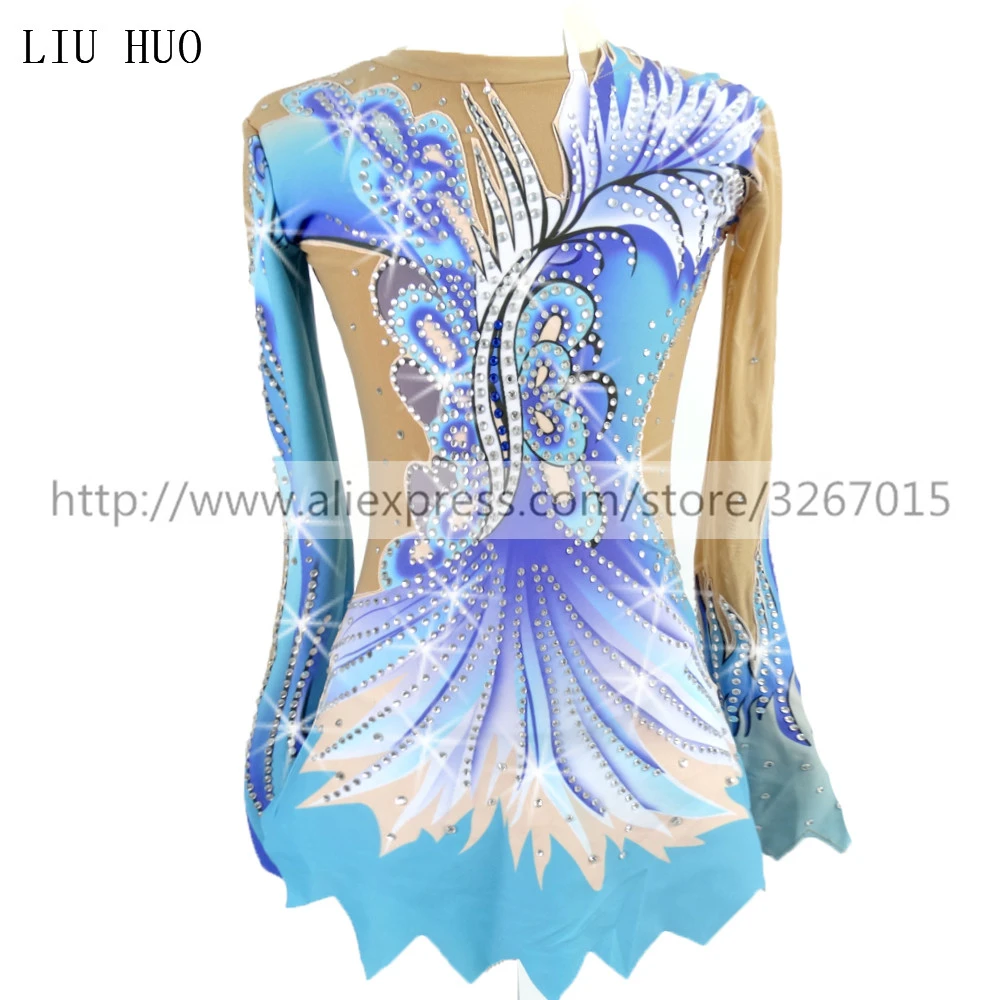 Women Rhythmic Gymnastics Leotards For Girls Performance Suit Artistic Gymnastics Dress Blue Beautiful Print Shiny Rhinestone Ballroom Aliexpress