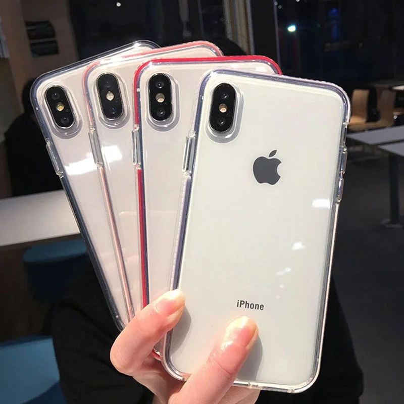 

Candy Color Transparent Clear Fundas Phone Case For iphone X XS XR XM 6 6splus 7 8plus Anti-knock Shell Back Covers Coque Capa