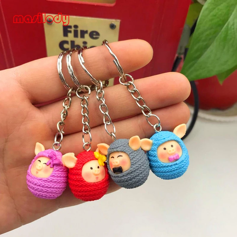 20pcs/Lot PVC Mini Pig Keychain Cartoon Animal Hanging Drop Dolls Gifts