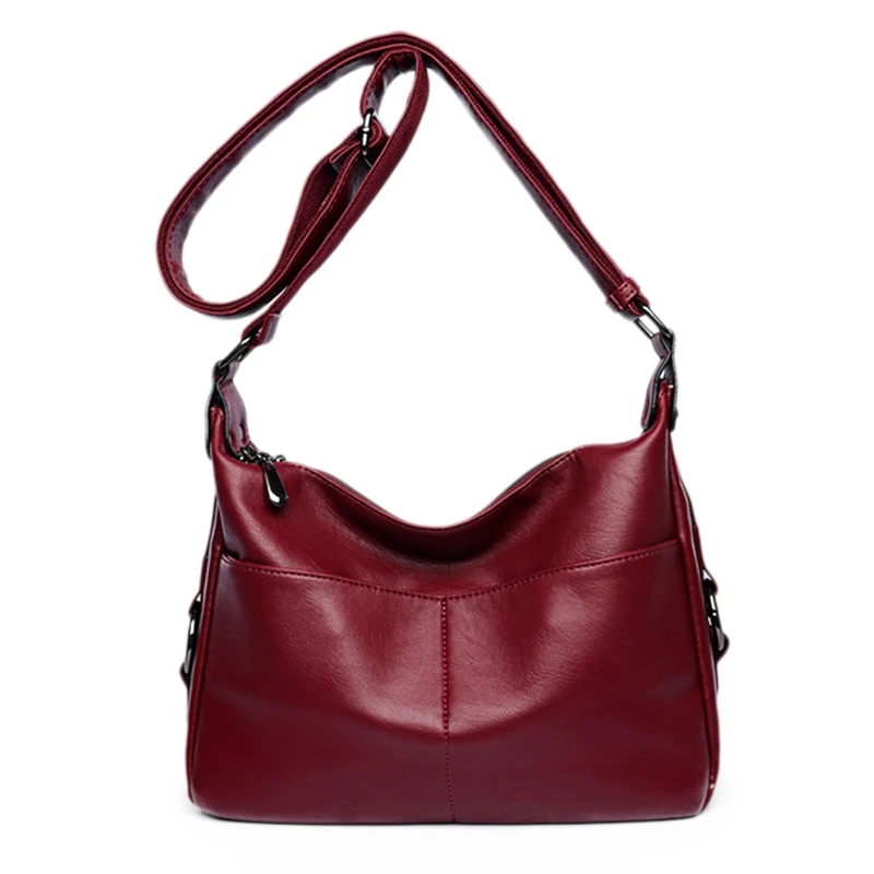 

women PU handbag female casual totes ladies shoulder bag design zipper pu hobos women bag messenger bags(Red wine)