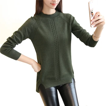 

Women O-Neck Front Short Back Long Sweaters Casual Winter Loose Long Sleeves Warm Female Sweater Pullover Knit Shirt Pull Femme