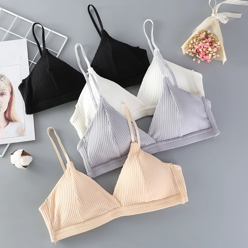 

Women Bras Top Cotton Sexy Lingerie Push Up Striped Bras Wire Free Women Underwear