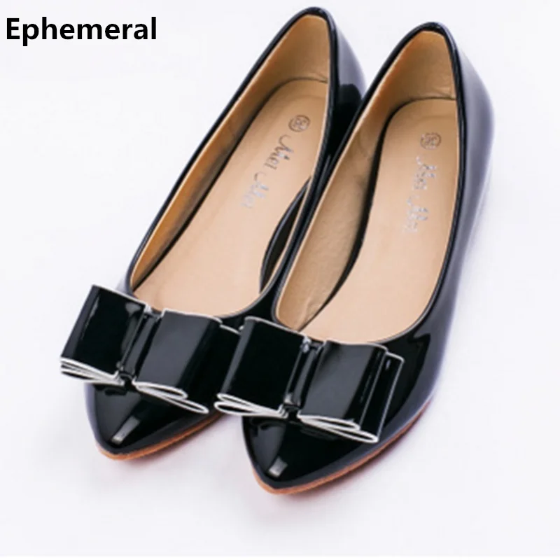 Women black pink red shoes ladies flats loafers pointed toe bow slip on