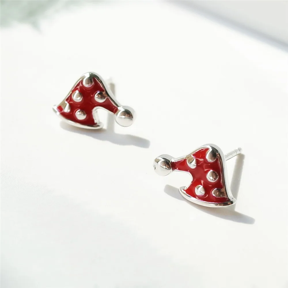 red drop glaze christmas hat earring 100% 925 Sterling silver Jewelry fashion Hypoallergenic Stud earrings for girls gift