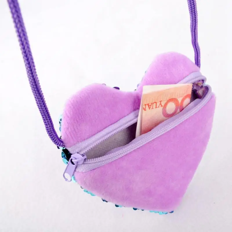 Детский кошелек для монет с блестками для девочек, модная сумка-мессенджер на молнии с блестками и надписью «Love Heart русалочка», подарок на день рождения, школьные сумки для малышей