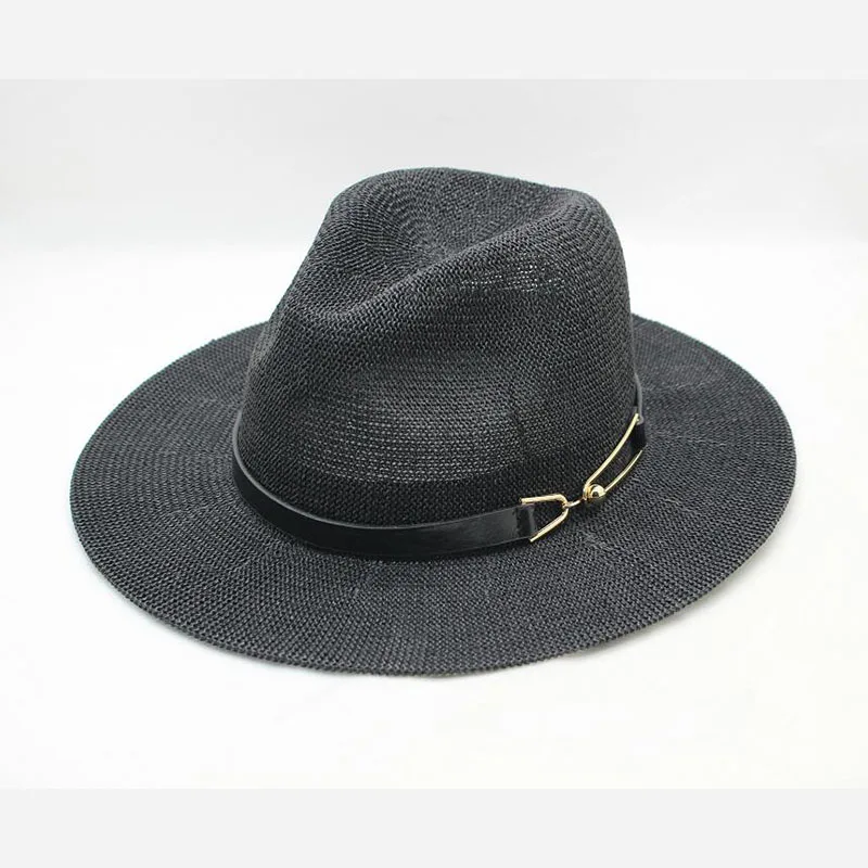 SUOGRY, новинка, женская шляпа от солнца, джазовая Кепка, летняя кепка для девушек, пляжная кепка, шляпа из травы и пряжи, Панама - Цвет: black
