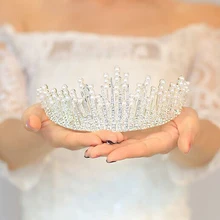 European Designs Women Bridal Headband Wedding Hair Accessories Princess Queen Rhinestone Tiaras Crowns Pageant Pearl Jewelry