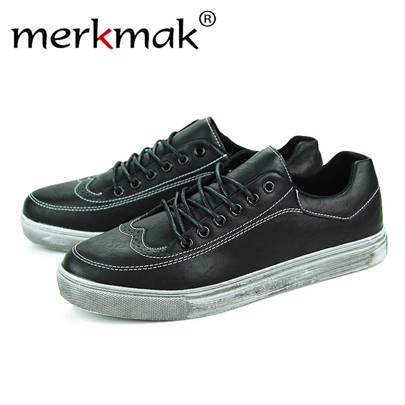 

Merkmak Luxury Brogue Men Flats Shoes Fashion Geniune Leather Lace Up Ankle Design Breathable Comfortable Footwear Drop Ship