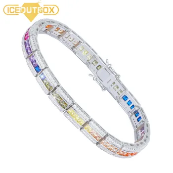

Exquisite Luxury Design Rainbow Crystal Bracelet 925 Sterling Silver Bangle For Women Colorful Charm Bracelet Jewelry For Party