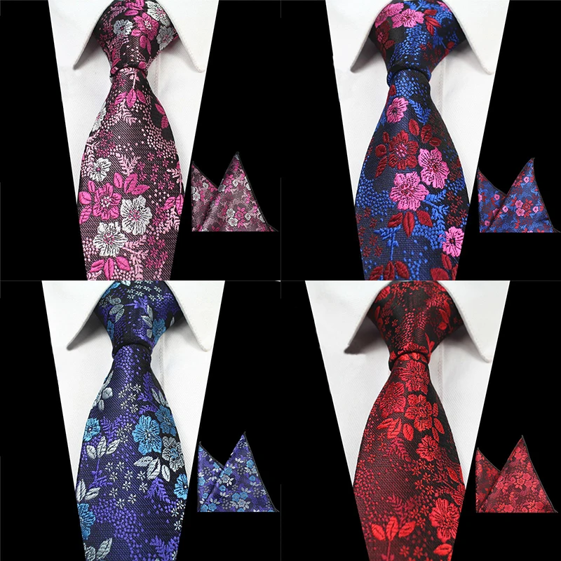 RBOCOTT 2PCS Květinové kravaty a sady Hanky ​​Hedvábné hedvábné žakárové kravaty pro muže Svatební párty Sady kravaty Pánské kravaty 7cm Corbatas