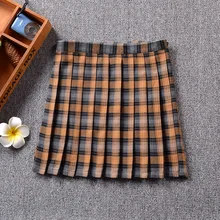Японская школьная форма плиссированная юбка для школьниц естественная желтая/хаки/Земляная желтая клетчатая Полосатая юбка в клетку