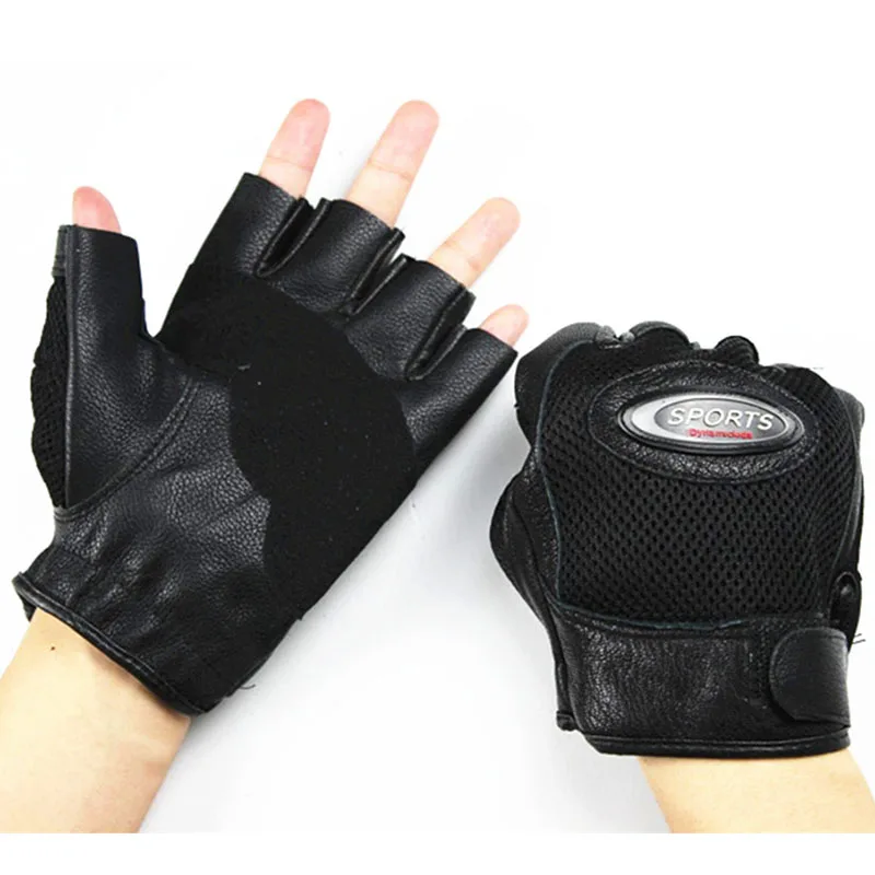 Half-finger gloves Мужские кожаные перчатки, половина пальцев, дышащие, сетчатые, тонкие, без подкладки, спортивные, для верховой езды, короткие перчатки из овчины - Цвет: Half-finger gloves