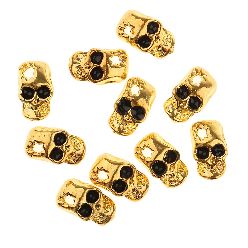 10x Skull Alloy 3D Rhinestone Crystal Nail Tips Stickers Metal Skull Glitter Nail Art Decoration Jewelry