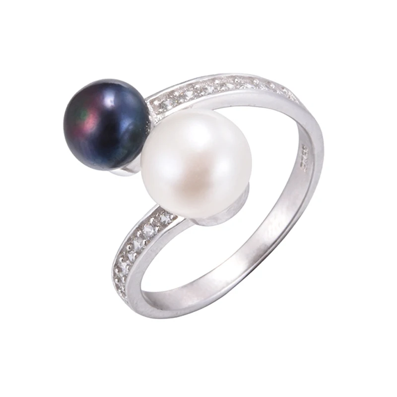 

Double Pearl Rings,Black White Freshwater Pearl Rings,925 Silver Rings For Women Punk Silver 925 Original