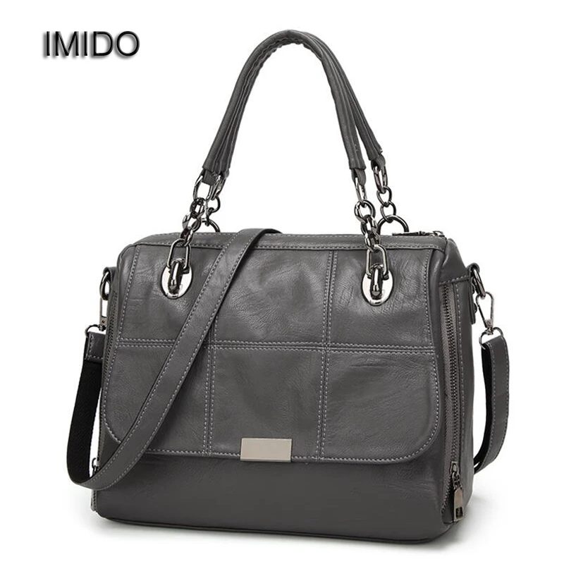 

IMIDO 2017 Luxury Brand Designer Women Handbags Leather Shoulder Bag Retro Tote Daily bags for ladies Gray bolsa feminina HDG008