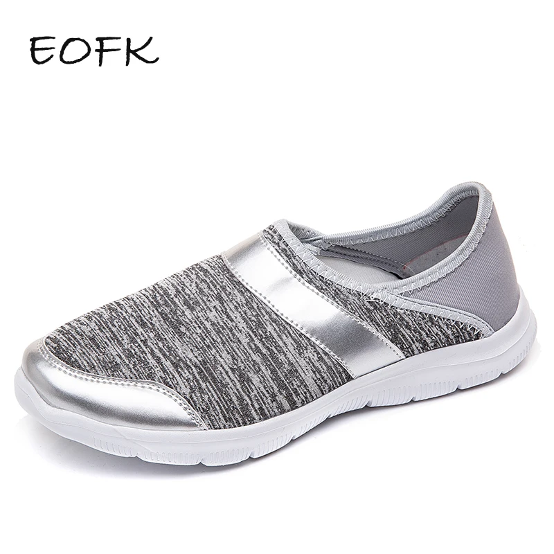 

EOFK Women Sneakers Shoes Woman Casual Flats Women's Flat Shoes New Fabric Shinny Silver Patchwork Slip On Sneakers Female Shoes