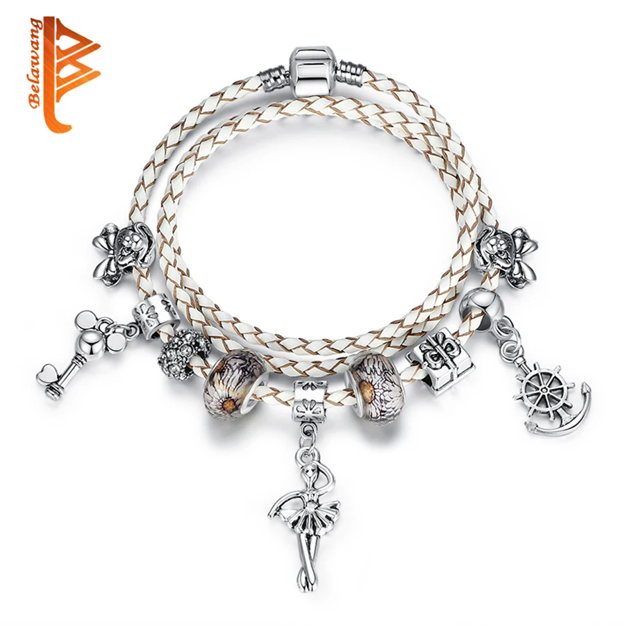 Original Silver Color Bracelet White Leather Bracelets for Women DIY