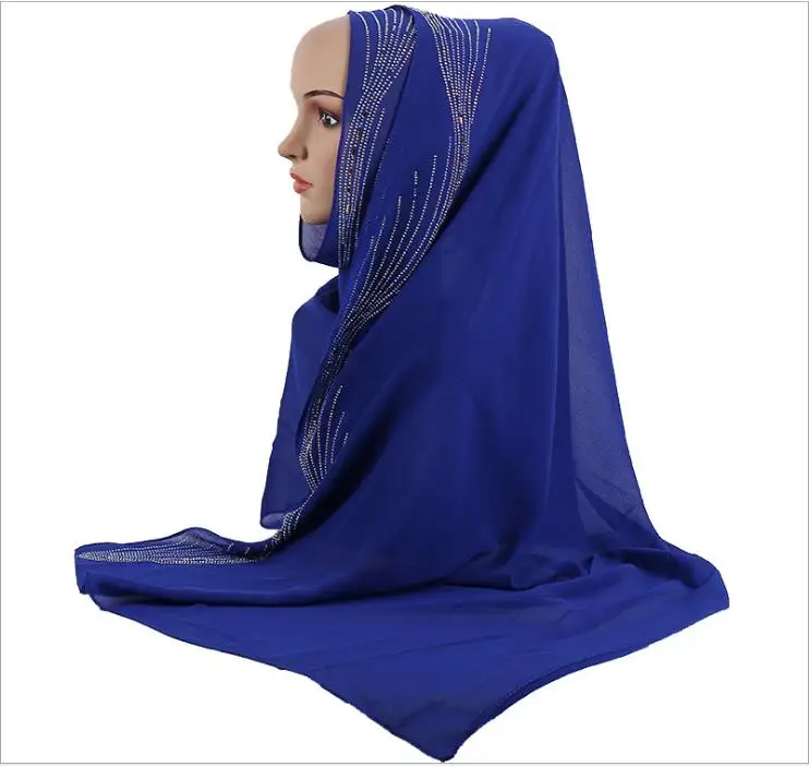 

Promotion Sale! Premium Bubble Chiffon Hijab Scarf For Muslim Female Glitter Rhinestone Islamic Turban Headband Shinny Shawl