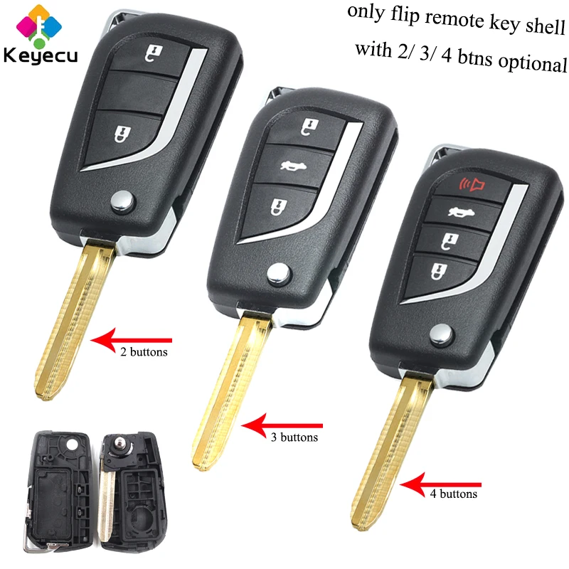 KEYECU Replacement Modified Flip Remote Car Key Shell Housing With 2/ 3/ 4 Buttons - FOB for Toyoto Echo Yaria RAV4 Prius C/ V | Автомобили